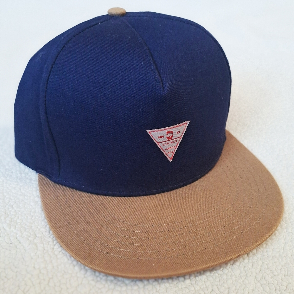 Barba Norteña Navy and Tan Flat Brim Snapback With Satin Interior.